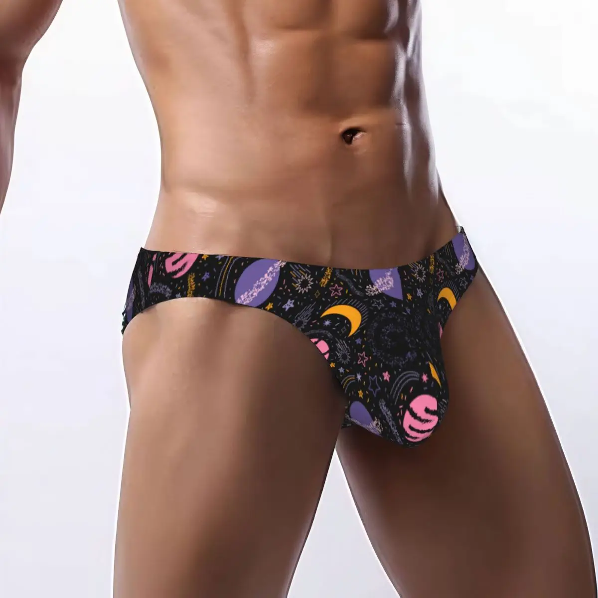Men Bikini Briefs Cosmic Galaxy Constellation Pattern Male Underwear Breathable Underpants