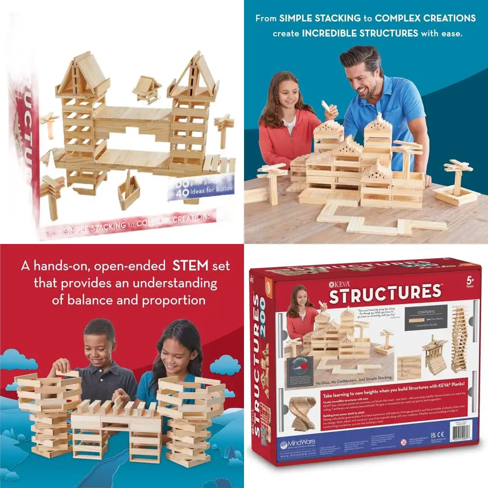 KEVA Set da costruzione in blocchi di legno da 200 pezzi con libro delle idee per bambini dai 5 anni in su