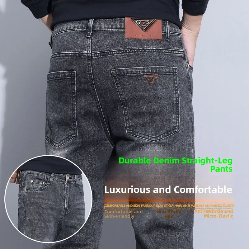 

Elastic Straight Leg Jeans Men's Spring Autumn Slim Fit Busin Casual Trousers Trendy Versatile Cotton Stretch Denim