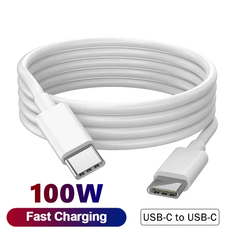 Cabo de Carregamento Rápido USB-C para USB-C de 100W para iPhone 15 Pro Max, iPad Air 5, Macbook, Huawei Mate 60, Samsung, Cabo Tipo C para Tipo C
