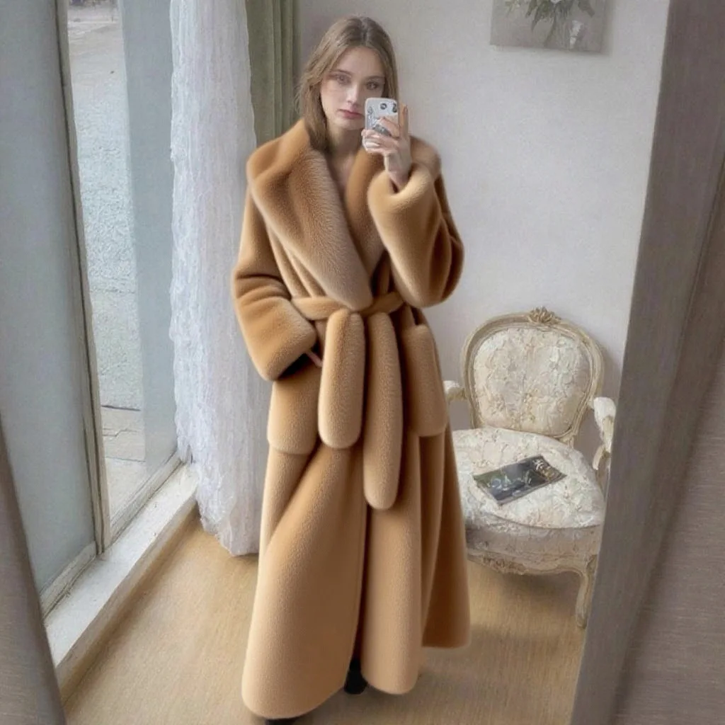 

Негабаритное пальто из искусственного меха для женщин, свободная длинная плюшевая куртка, толстое меховое пальто, женская парка, женская одежда, осень-зима 2025
