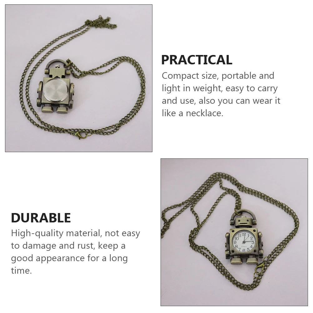 

Retro Robot Pocket Watch Necklace Vintage Metal Design Long Chain Watches for Men Portable Lightweight Gift Idea Pocket Watch