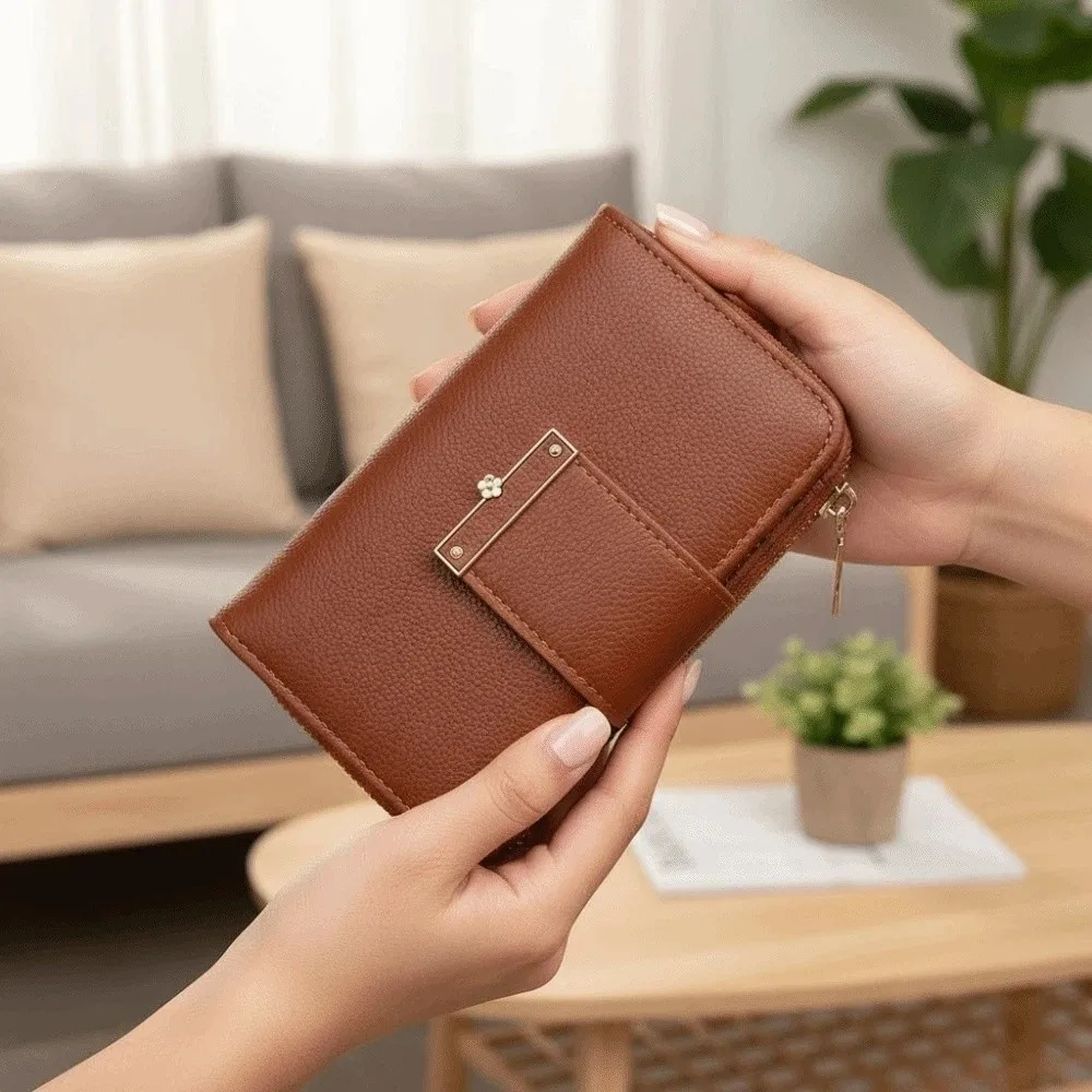 

Coin Pouch Portable Solid Color Wallet Polyester Multiple Card Women Card Bag Fashion Flower Zipper Leather Purse Student
