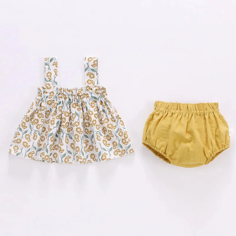 Summer Thin Newborn Baby Print Clothes For Girls Set Mini Dress And PP Shorts 2Pcs Set Infant Baby Clothing Outfit 2024