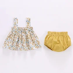 Summer Thin Newborn Baby Print Clothes For Girls Set Mini Dress And PP Shorts 2Pcs Set Infant Baby Clothing Outfit 2024