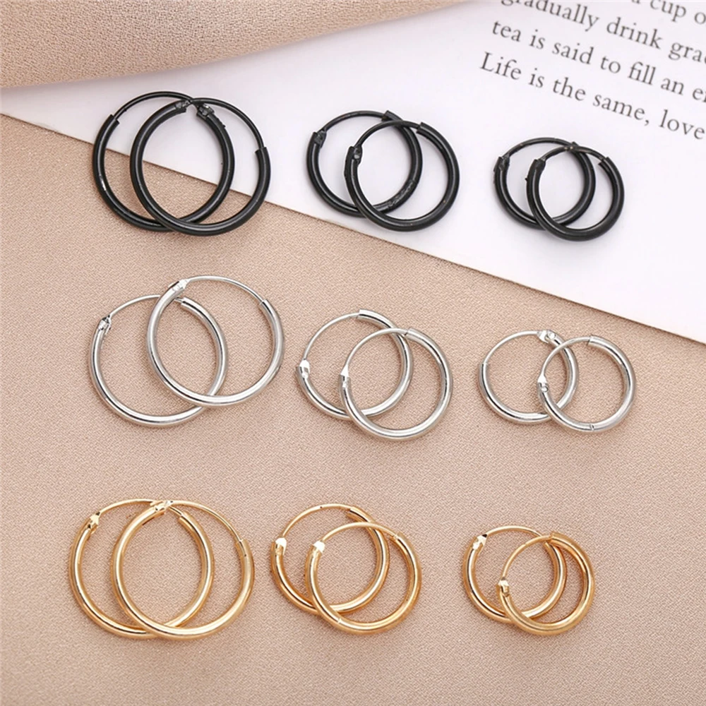 Earrings Girls Geometric 3 Size Silver Punk Style Hoop Earrings Hip-Hop Round Earring Fashion Jewelry