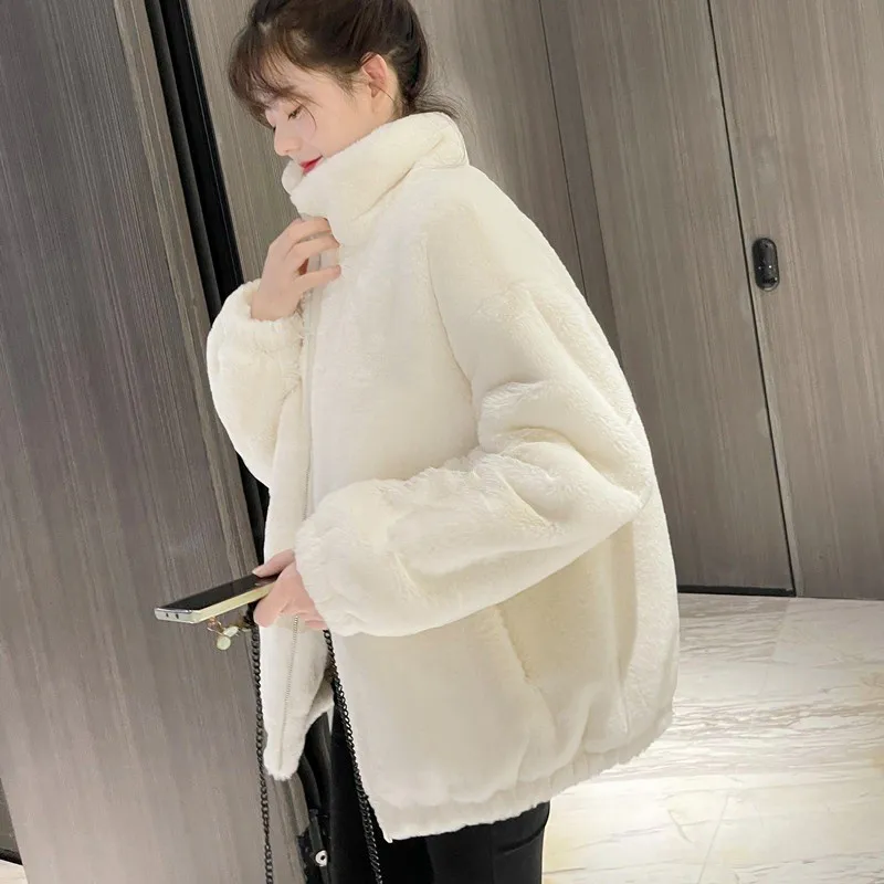 

Warm fur coat women's stand-up collar top thick cotton-padded