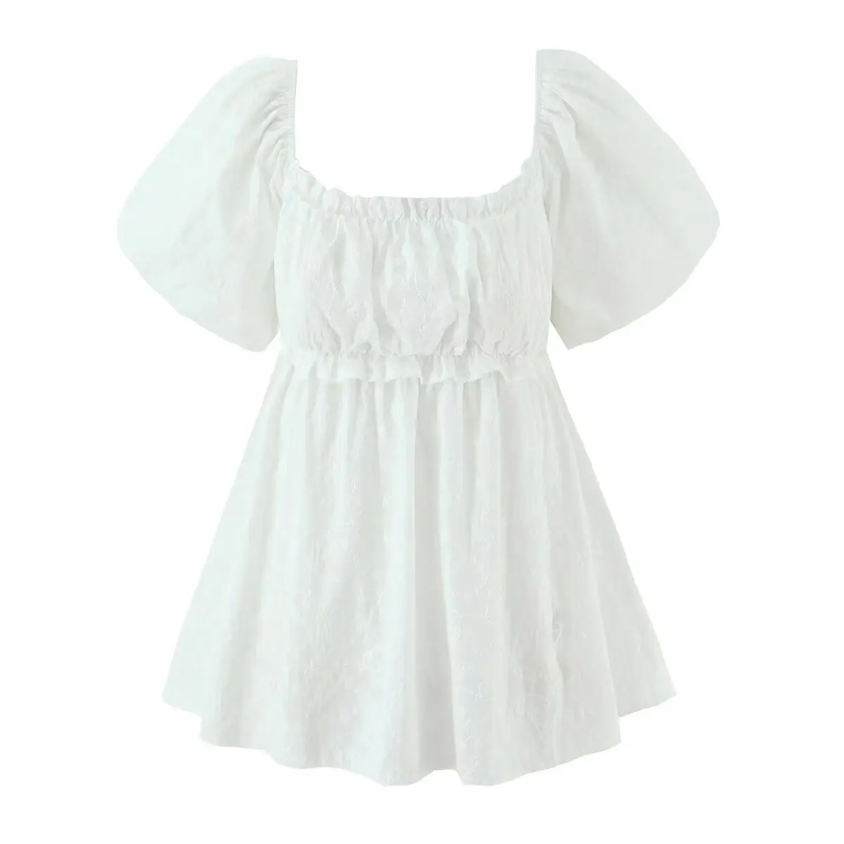 

Белая женская рубашка Babydoll во французском стиле с пышными рукавами и стильным квадратным воротником и милыми плиссированными рубашками.