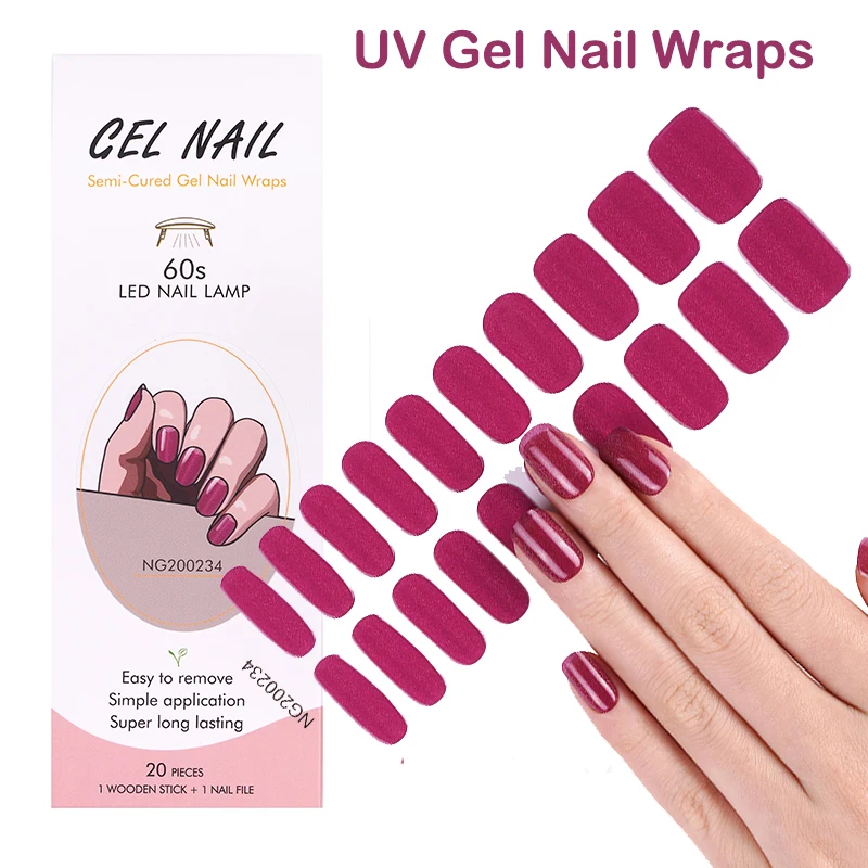 Francês Gel Unhas Patch Tiras, Impermeável, Longa Duração, Adesivos, Imprensa sobre Unhas, Necessidade de Lâmpada UV, Semi-Cuttable, 20 Dicas