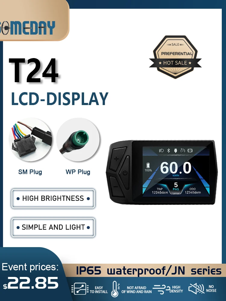 AliExpress NONE Electric Bike 36V-72V LCD T24  with UART 2 Communication Color Display for Electric Bike accessory with SM/Waterproof Connector
