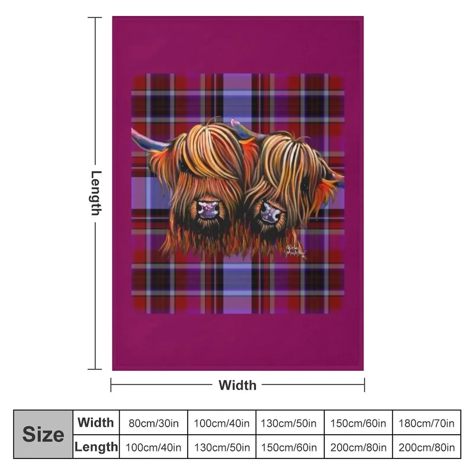 HiGHLaND CoW PRiNT ' PaLS oN TaRTaN ' BY SHiRLeY MacARTHuR Throw Blanket Vintage Decorative Sofas Blankets