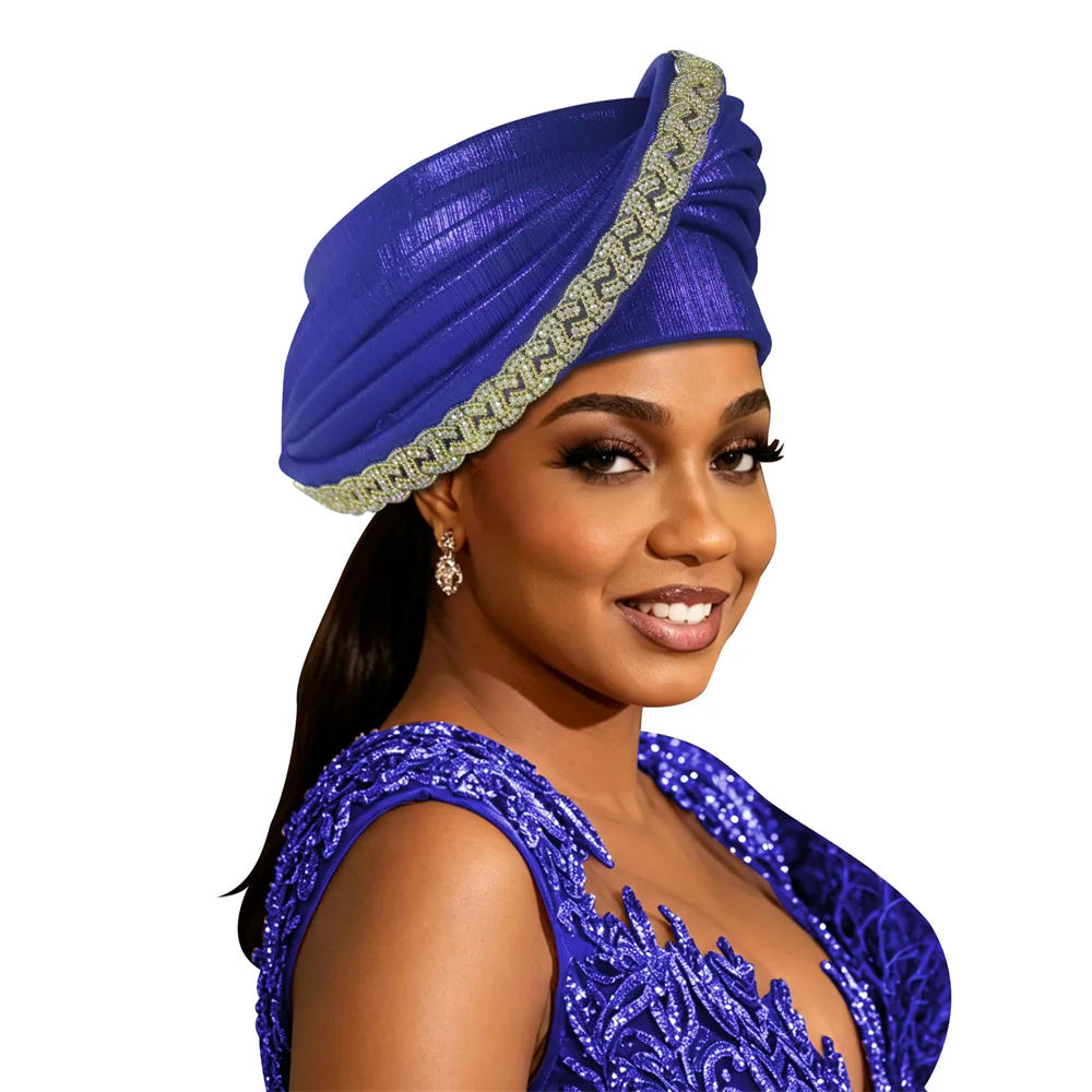 Multilayer Diamonds African Headtie Turban Cap Female Head Wraps Nigerian Wedding Auto Gele Headgear Headpiece