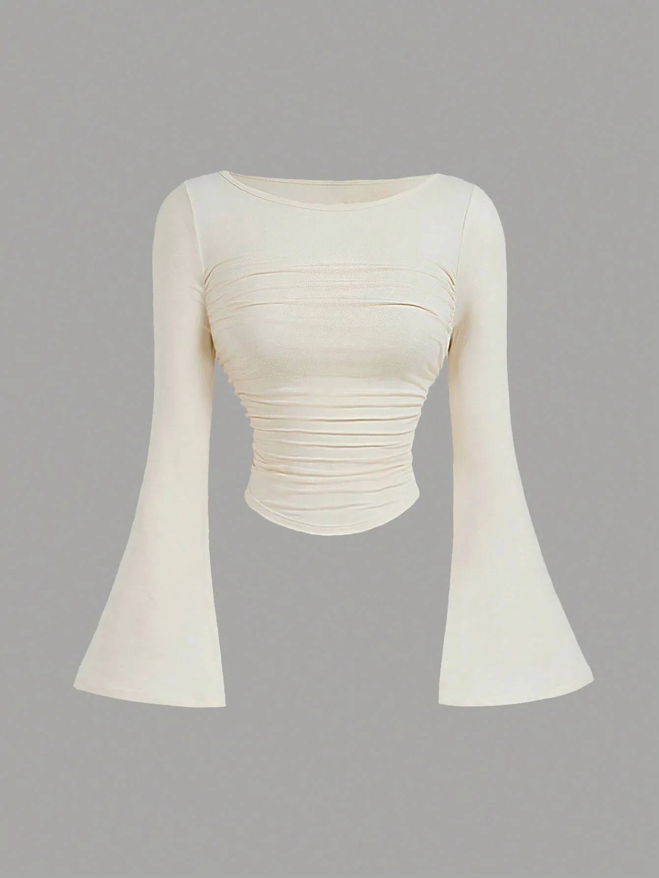 

New women's fashion long-sleeved round-neck pleated flared sleeve top