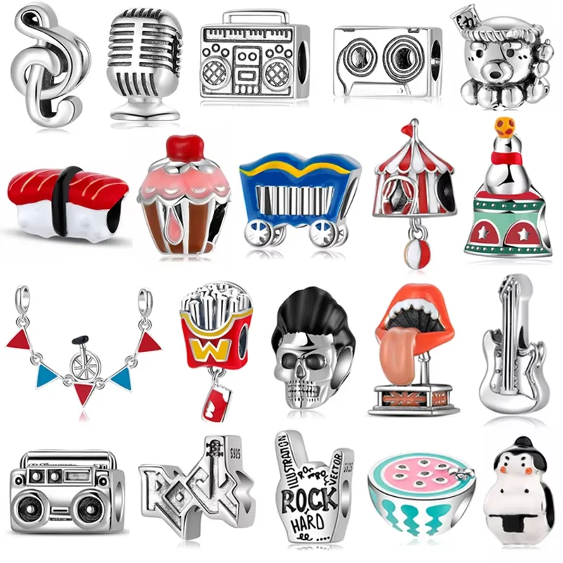 

Love Music 925 Sterling Silver Fashion Music Circus Food Rock Charms Beads Fit Original JIUHAO Charm Bracelet Jewelry Making
