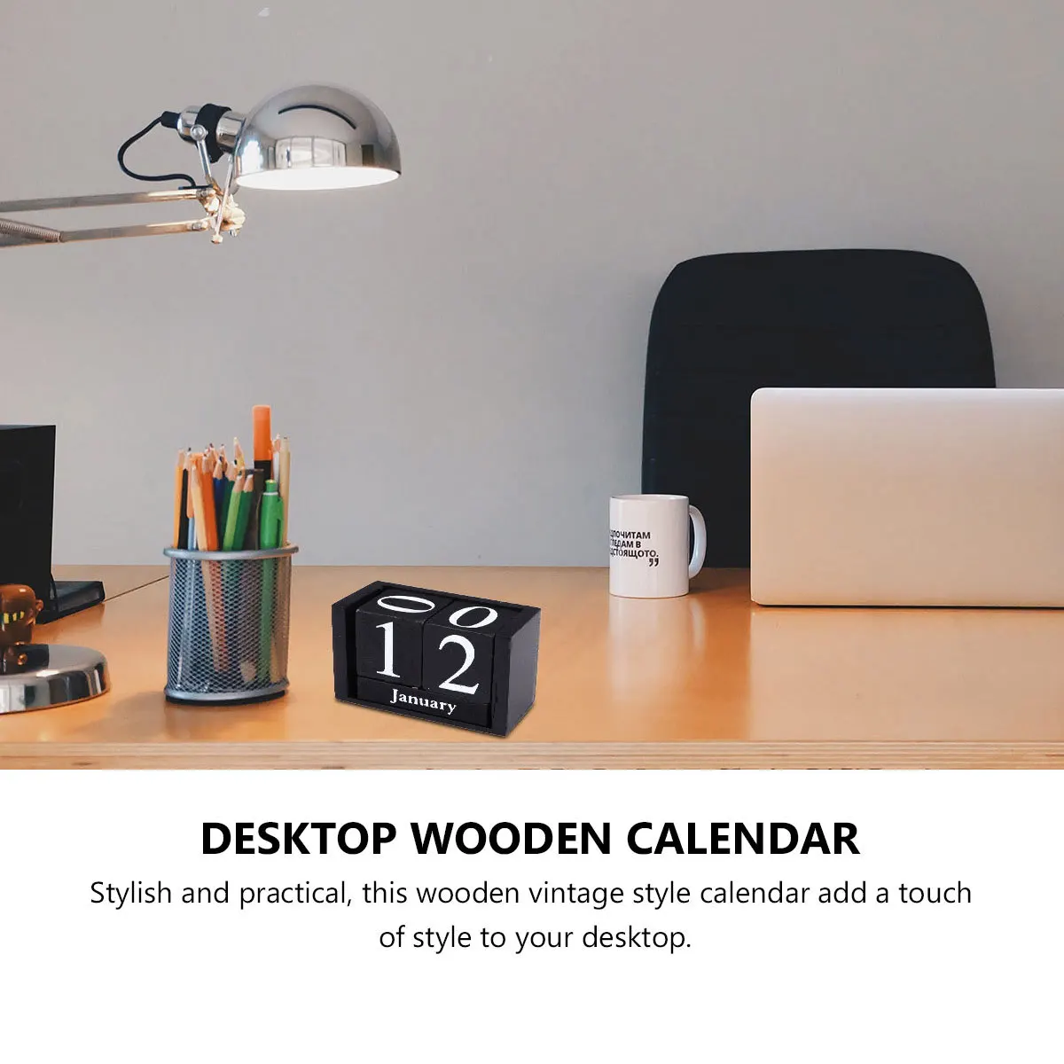 

Wooden Desktop Calendar Vintage Style Perpetual Block Month Date Display Office Home Decoration Vintage Calendar