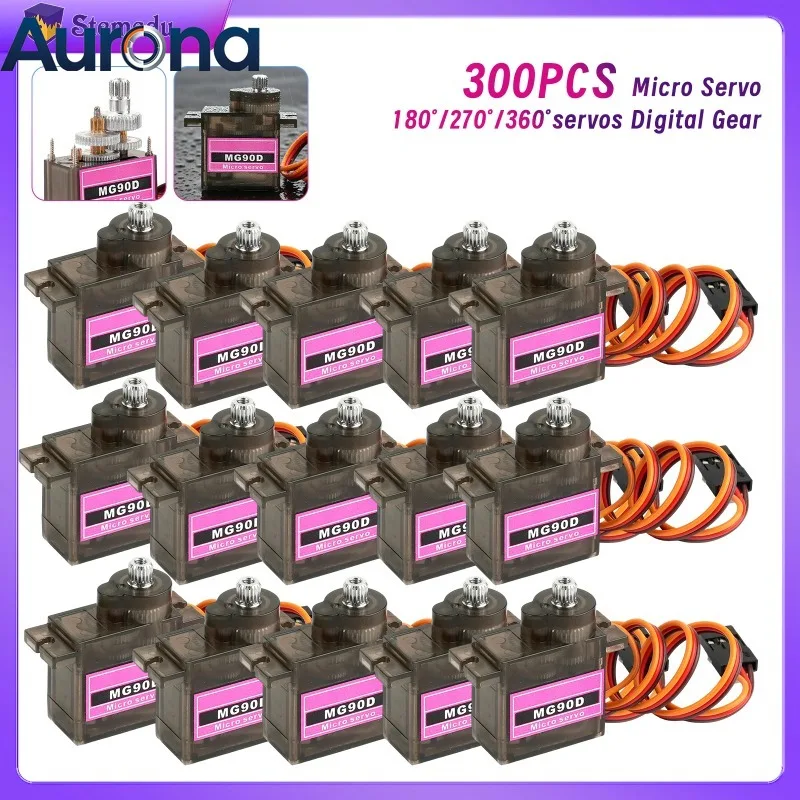 【Smart】300PCS MG90D 9g Micro Digital Servo Full Metal Gear 180/270/360 Degree Mini Servomotor For RC Airplane Helicopter Car Boa