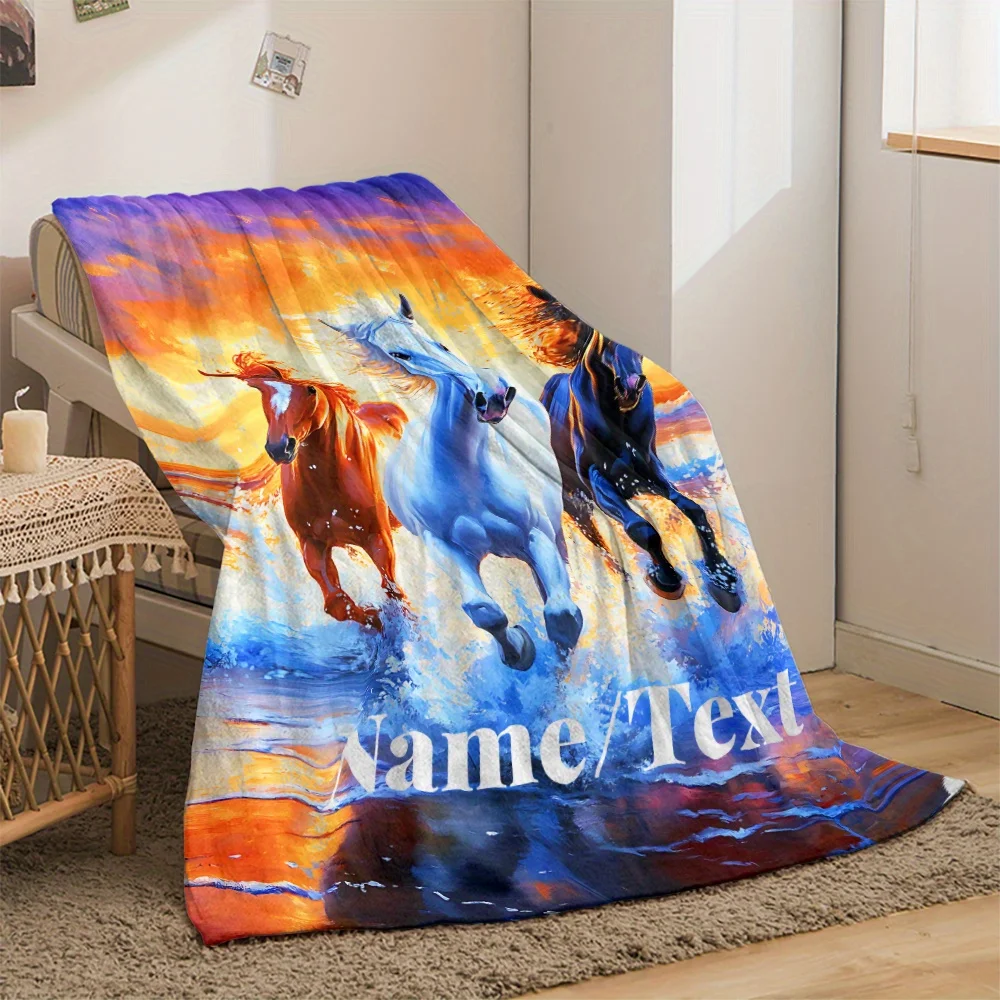 بطانية حصان مخصصة من الفلانيل الناعم مع تصميم خيول مهيب دافئ للمنزل والسفر والتخييم والاستخدام المكتبي #2