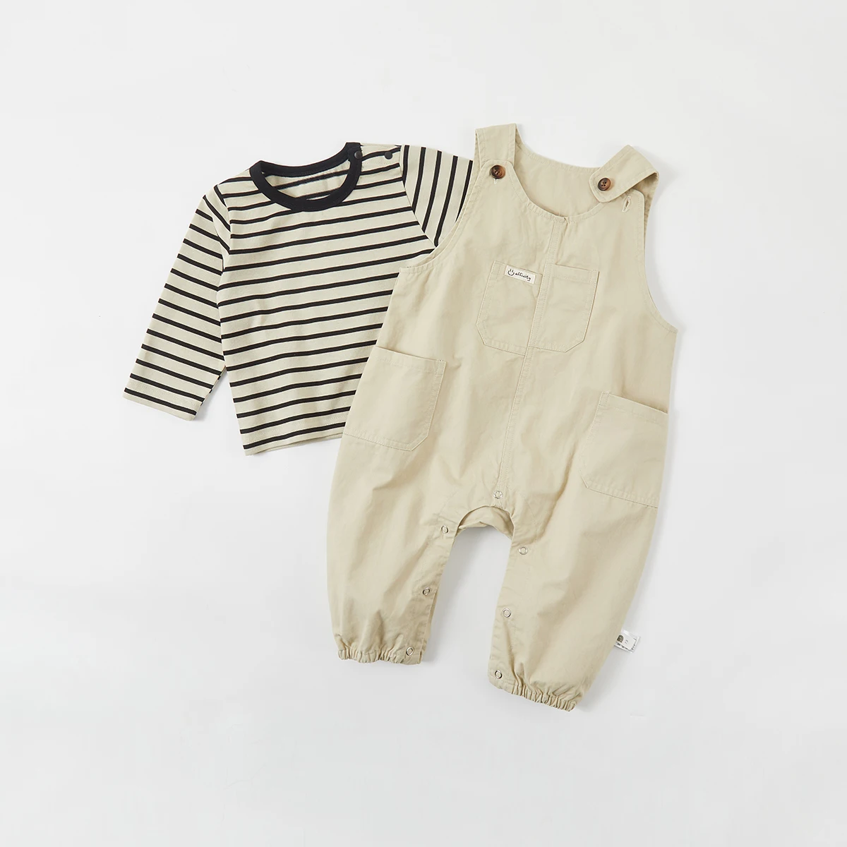 Spring and Autumn New Baby Workwear Backband Pants Striped T-shirt Fashionable Baby boy Bodysuit Two Piece Set