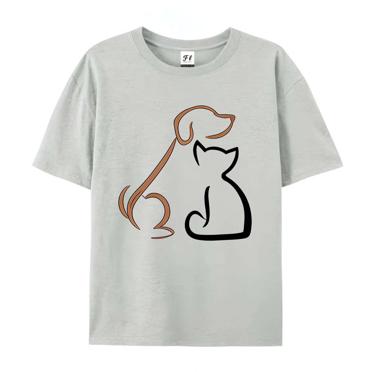 Women Minimalist One Line Art Cat And Dog Graphic T Shirt Casual O-neck Short Sleeve Tees Unisex Pet Lover Animal Print Tops
