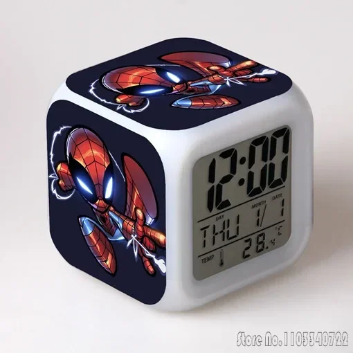 Avengers Marvell Spiderman Sveglia arcobaleno Studente creativo 8x8x8 cm Cubo LED con display a luce colorata Ora Settimana Mese
