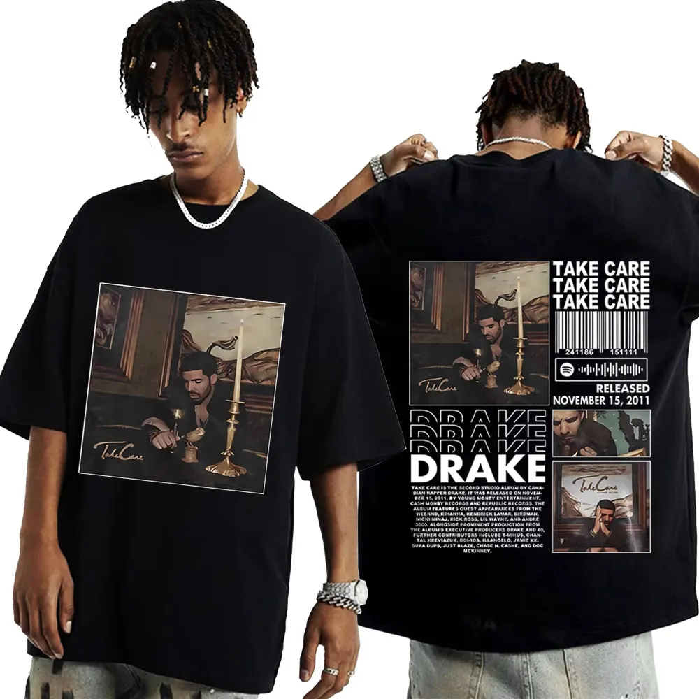 Limited Rapper Drake Take Care Album Print T Shirt Men Harajuku Gothic Short Sleeve Tshirt Male Fashion Oversized Loose T-shirts