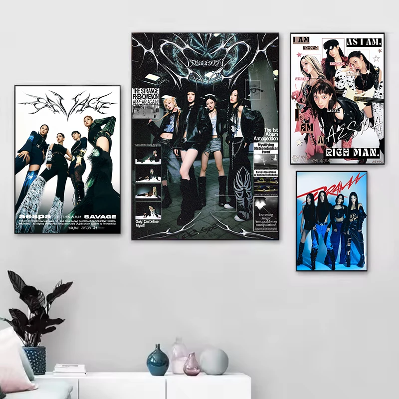 Hot Kpop Girl Group A-Aespa Singer Whiplash Aesthetic Poster,HD Printed,Canvas Painting Wall Art Pictures Home Decor Gift