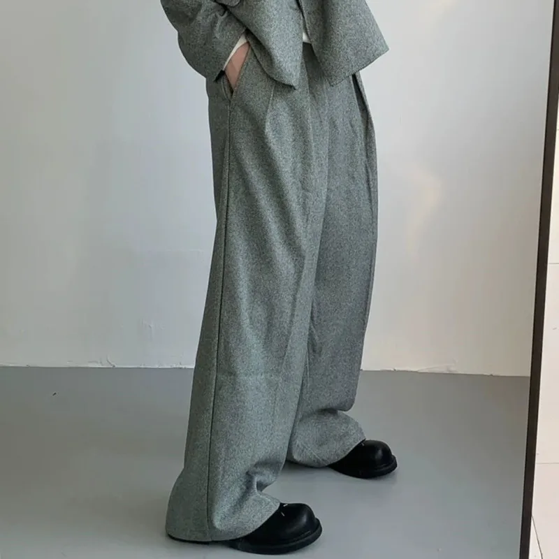 WVGA Spring Autumn New Men Korean Style Thickened Turn-Down Collar Retro Blazer Niche Chic Casual Straight Suit Pants Set W25787