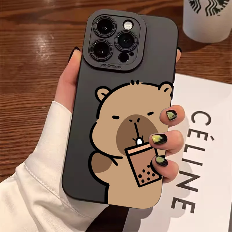 Phone Cases For Samsung Galaxy S26 S24 S25 S23 Ultra Plus A55 A36 A16 A54 A35 A56 Cute Capybara Print Frosted Angel Eye Cover
