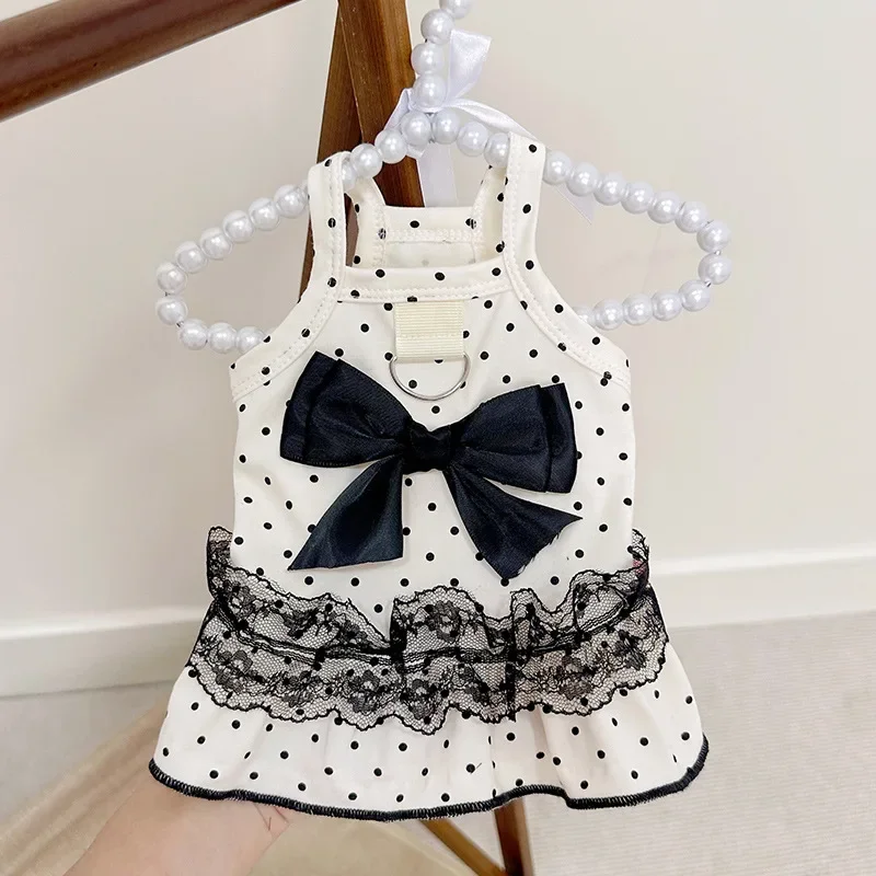 Lace Dog Clothing Pure Cotton Polka Dot Suspender Dress Princess Bow Puppy Dresses Summer New Style Teddy Teddy Small Dog Vest