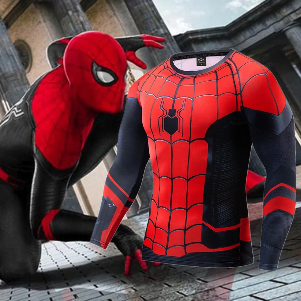 3D Miniso Movie Spider-Man T-shirt Boys Long Sleeve Tights Hero Expedition Clothes Tight Quick Dry Clothes Fitness Men S-3XL