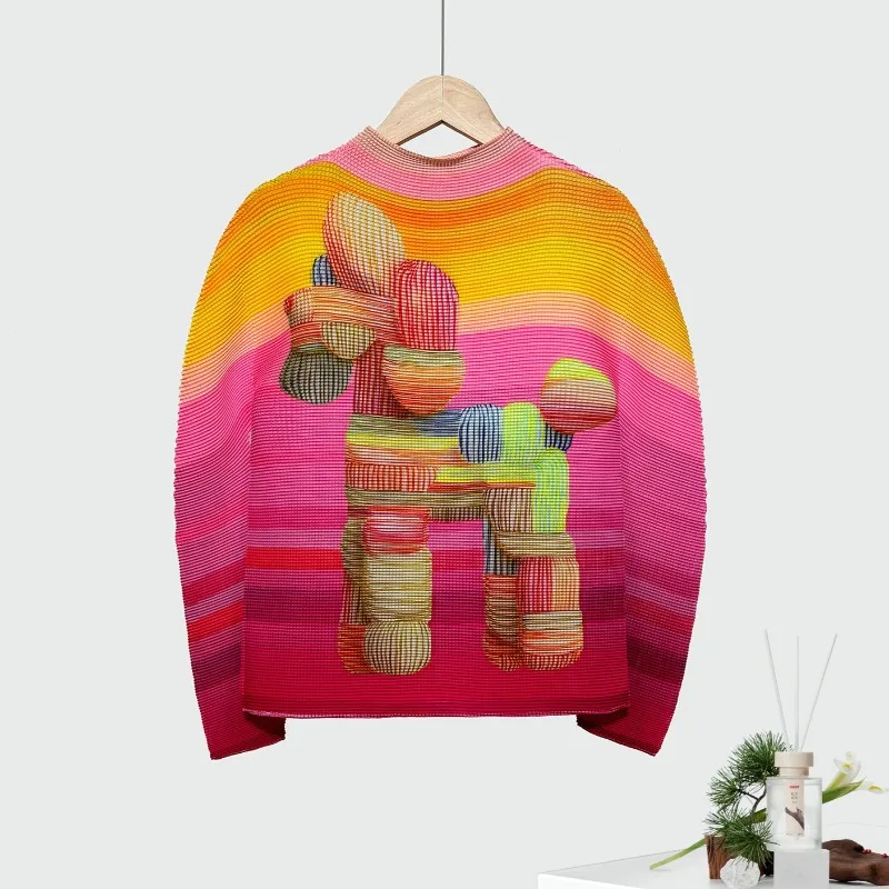 

Miyake Тонкие внутренние топы с высоким воротником и баской, футболка с длинными рукавами, верхняя женская нижняя рубашка, простая свободная тонкая эластичная одежда