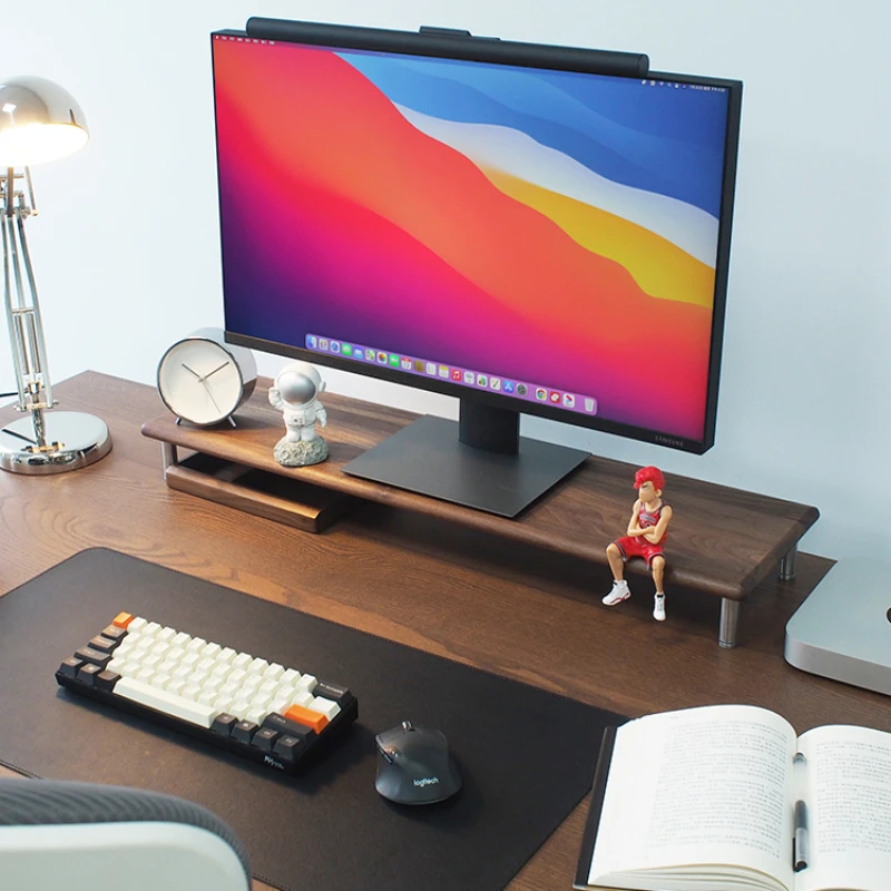 Computer monitor stand, black walnut wood red desk, beautiful base, office desktop storage and storage.