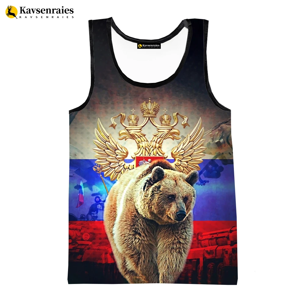 Russia Bear 3D Tank Tops Russian Flag Print Vest Men Women Fashion Casual Sleeveless Shirts Streetwear Oversized T-shirt