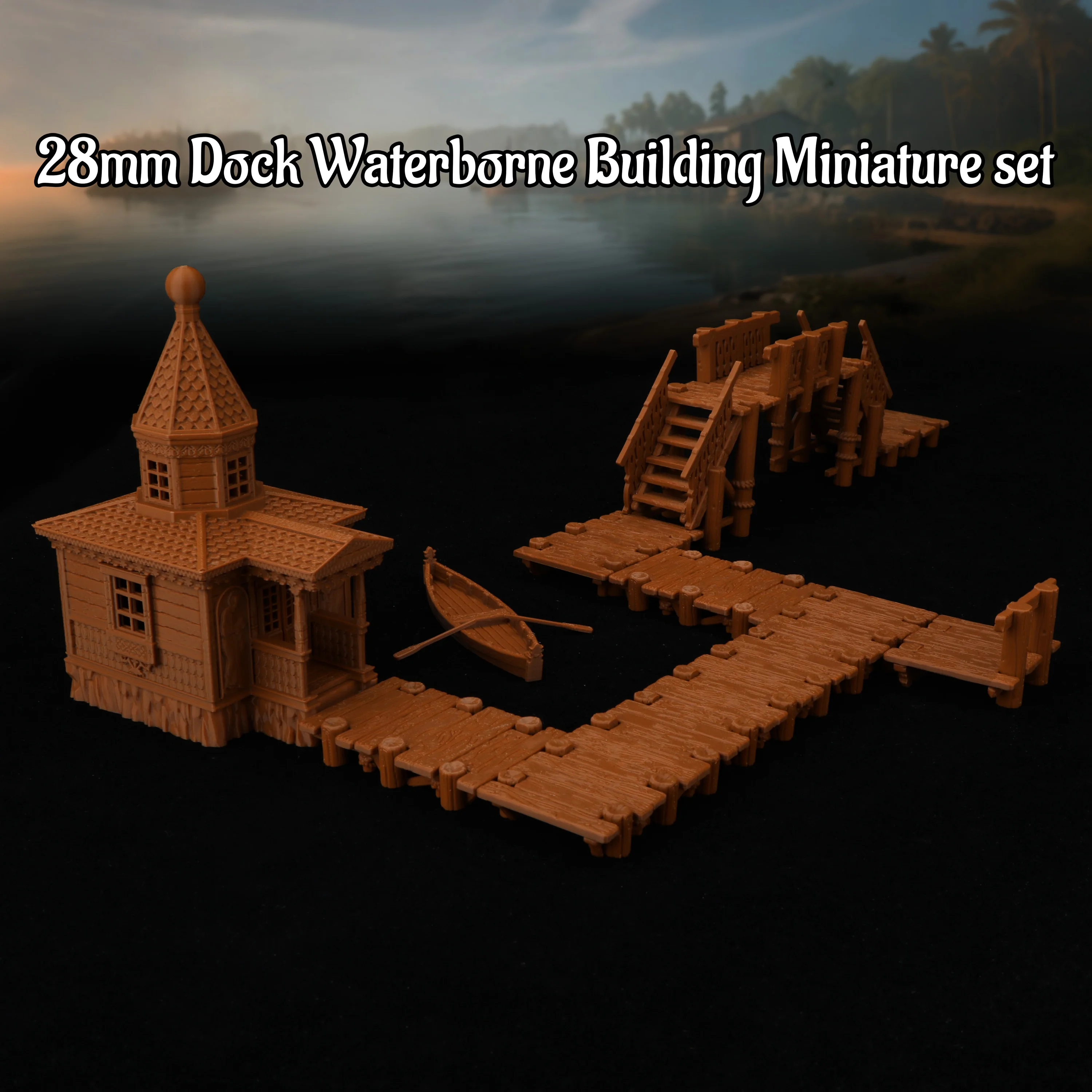 Fantasy Waterborne Building Terrain Set - Dock House, Boats & Bridges, Perfect Tabletop Accessory & Collectible Gift for Gamers