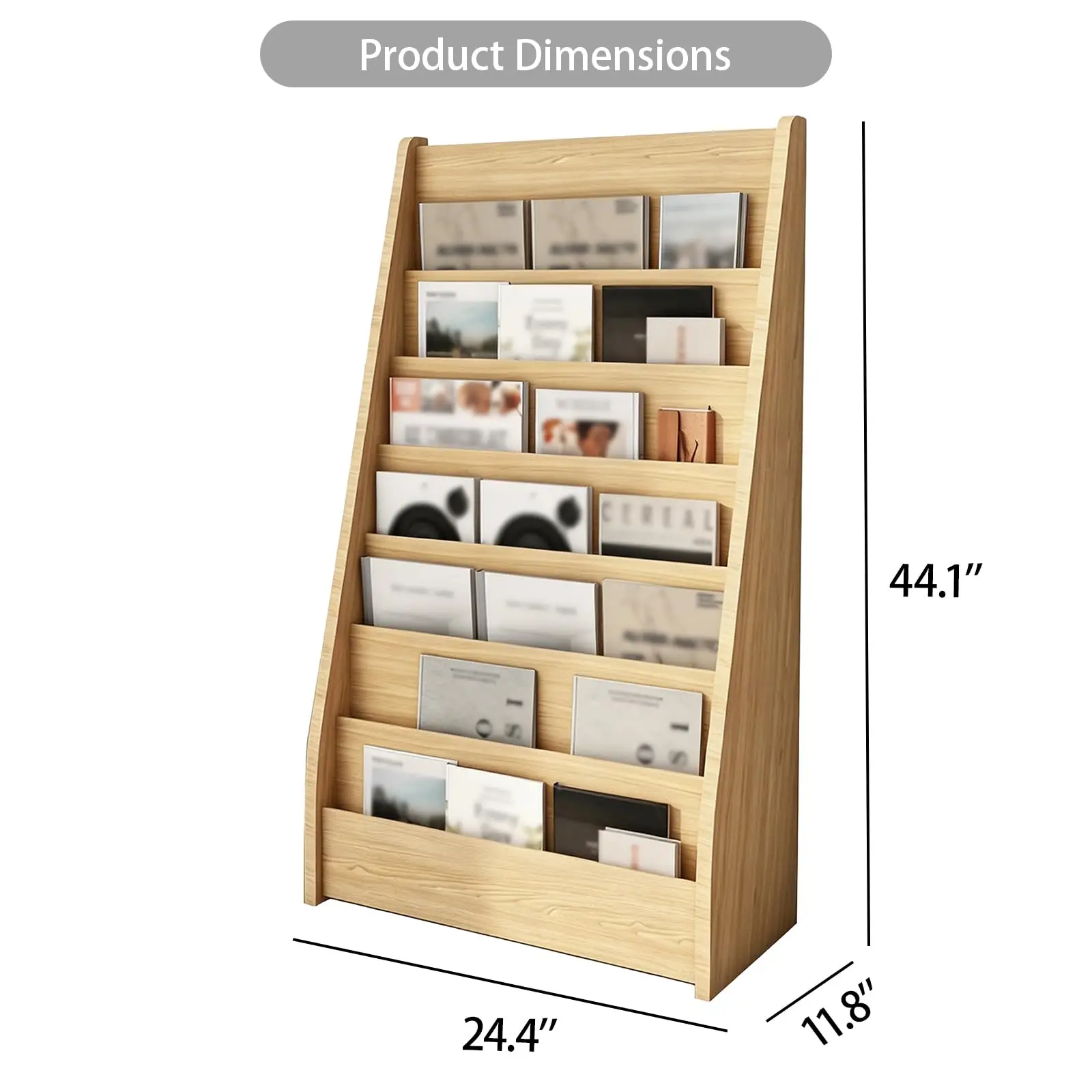 Wooden Magazine Rack, Floor Standing Brochure, Curved Newspaper Display Rack for Office, Clinic, Retail Store, Waiting