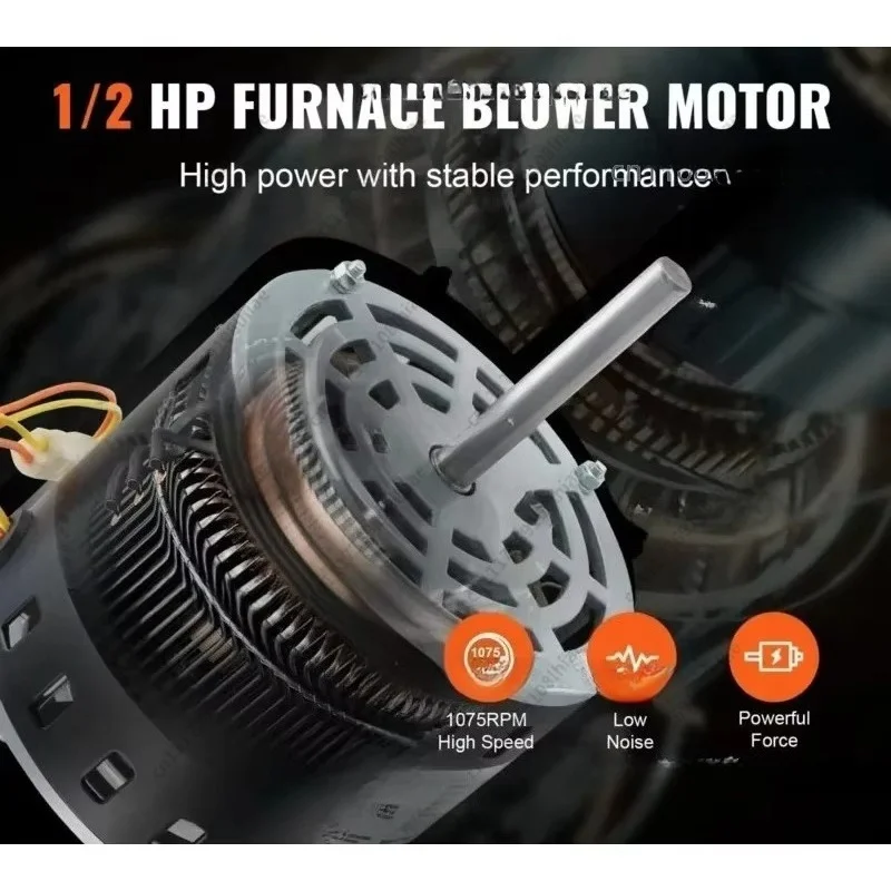 1/2HP Pneumatic Furnace Blower Motor 208/230V 2.7amps 1075RPM 5-speed CW/CCW Rotation 48 Frame 3.4” Shaft Length