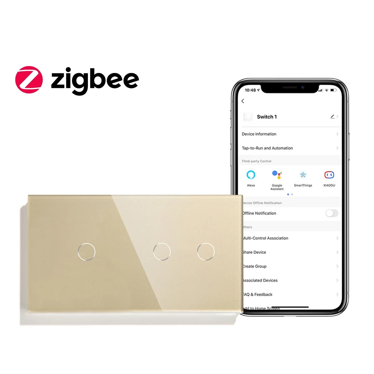 Bingoelec Zigbee Switch 2/3/4Gang 1way Smart Light Switches Crystal Class Panel Need Neutral or No Neutral for Smart Home