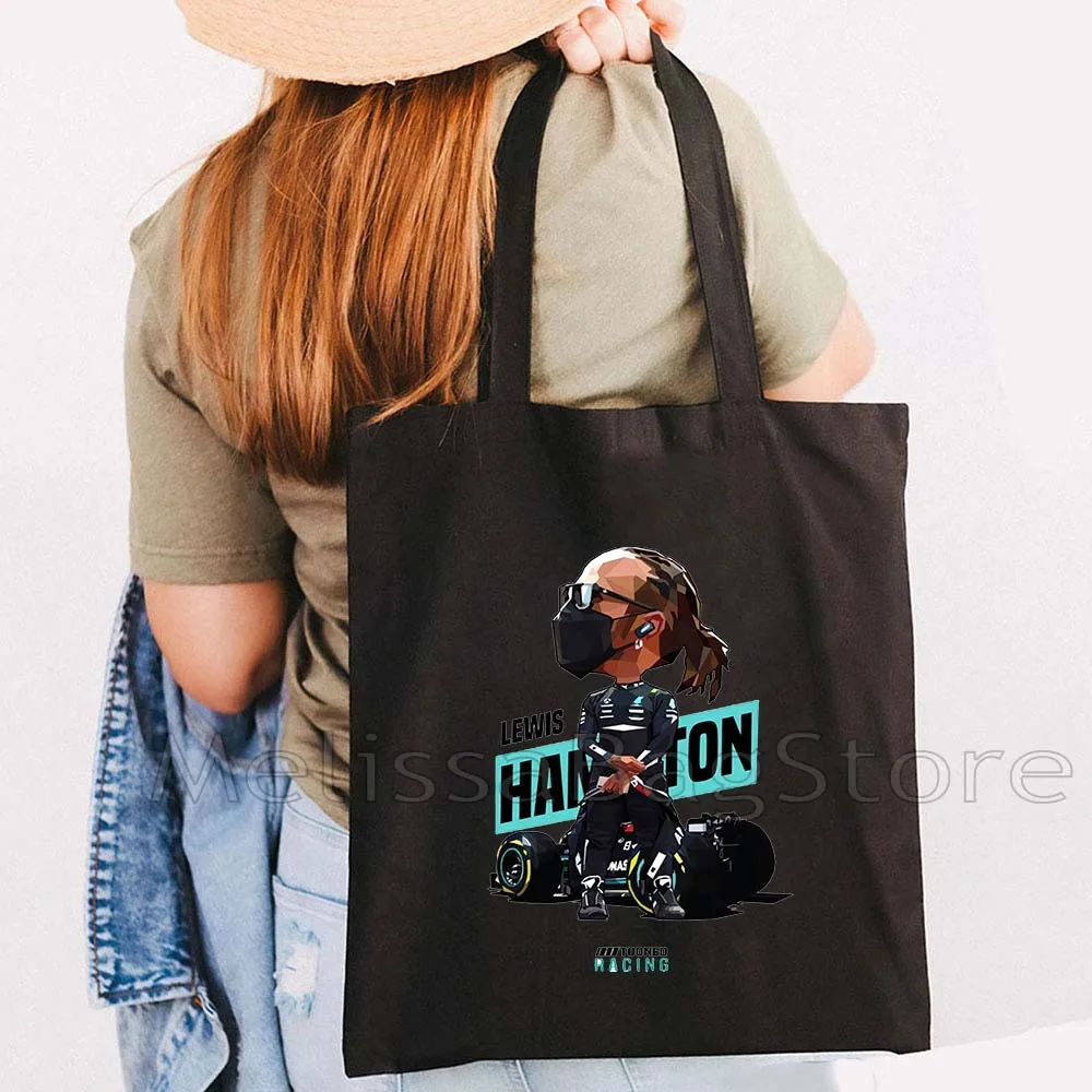 F1 Формула 1 Чиби Льюис Хэмилтон 44 Крутой гоночный гонщик Спортивный автомобиль Гордость Шлем Флаг Великобритании Холст Большая сумка Хлопковая сумка-шоппер Эко-сумка