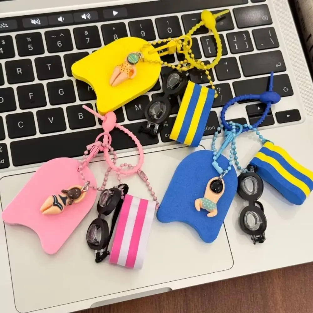 Anti-Loss Floatable Swim Keychain Mini Size Colorful Goggle Pendant Lightweight Cartoon Style Kickboard Charm Swimming Pool