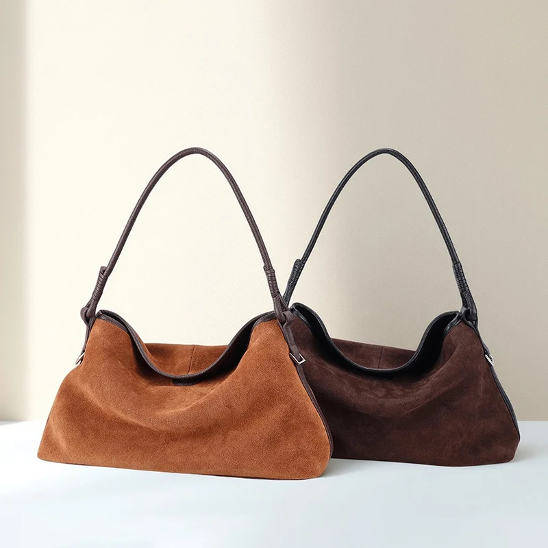 

Luxury Suede Crossbody Bag Women's Fashion Coffee/Caramel Single Shoulder Handheld Tote with Multiple Pockets Lightweight bag