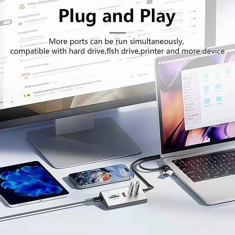 Aluminium 10Gbps USB3.2 Gen2 4/10port HUB Docking Station USB-C USB-A Type C Splitter Adapter For PC Laptop Blueendless