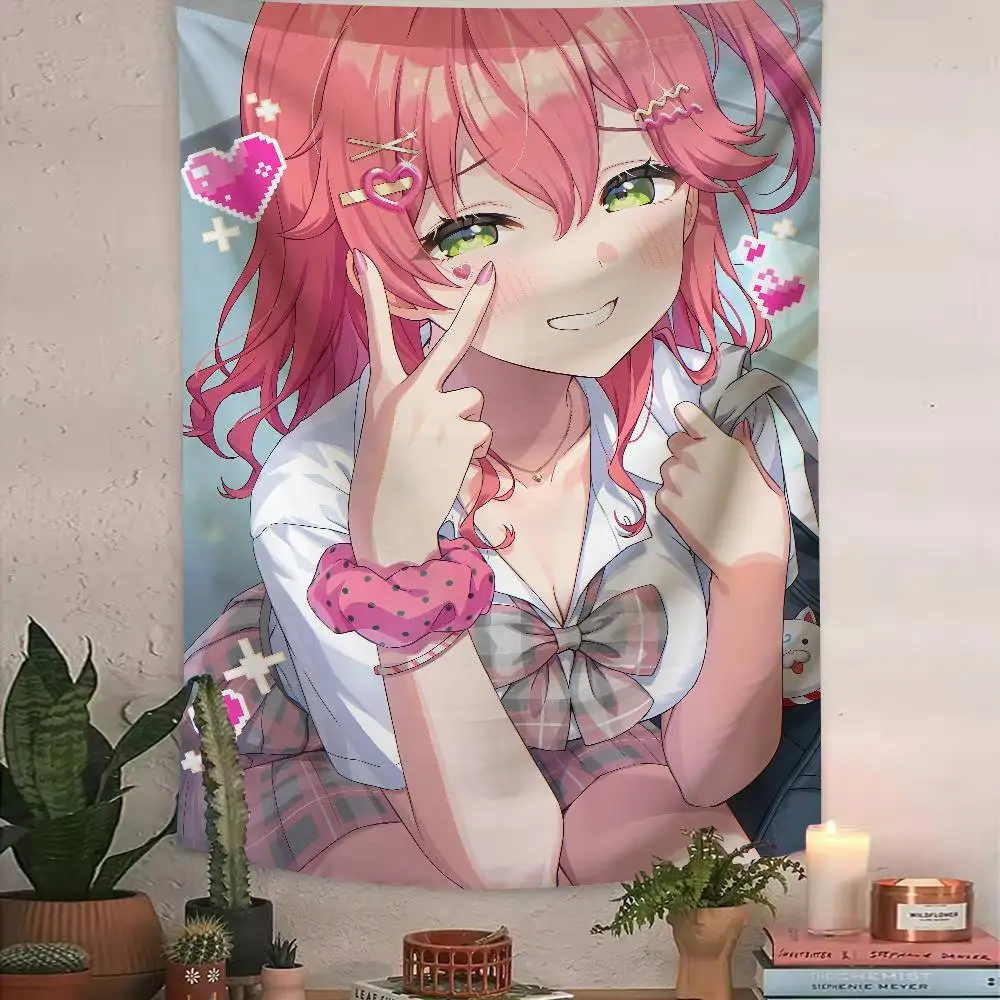 Anime Printed Large Cute Hot Sakura Miko Tapestry Wall Wallpaper Kawaii Cartoon Decoration Living Room Bedroom Home Decoration