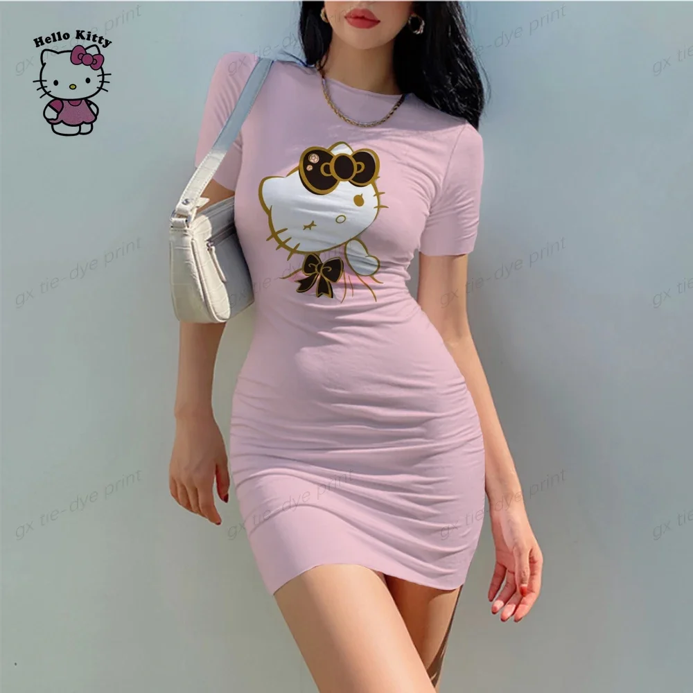 2024 Zomer Hello Kitty Dress Dames Tank Top Bodycon Mini Club Jurk Jurken Casual Cosplay Elegante Schede Slanke Jurk