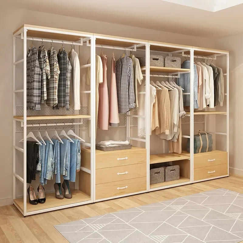 Open simple wardrobe Doorless environmentally friendly metal frame Corner cloakroom