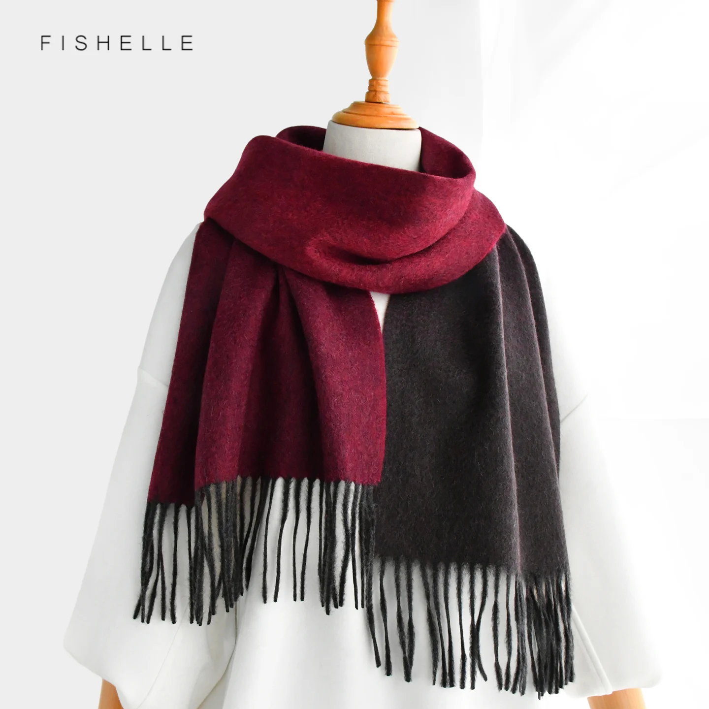 Burgundy Gradient Women 100% Cashmere Scarf Pashmina Autumn Winter Soft Warm High Quality Shawl Tassel Wrap Luxury Lady Gift