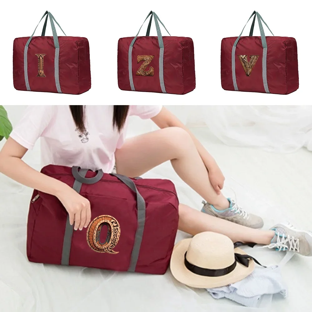 Fashionable Wood Art Letter Printing Pattern Minimalist Portable Travel Bag Multi Functional Foldable Portable Storage Bag