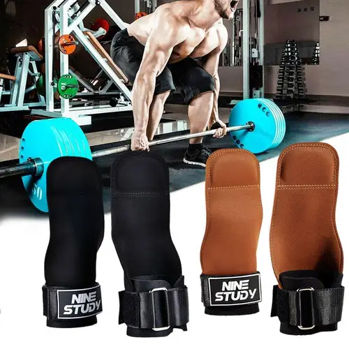 Imagen 2 del producto Prensa de banco para levantamiento de pesas, ganchos para muñeca, correas, guantes Deadlift y almohadillas de agarre para Fitness, gimnasio, entrenamiento, Mancuernas
