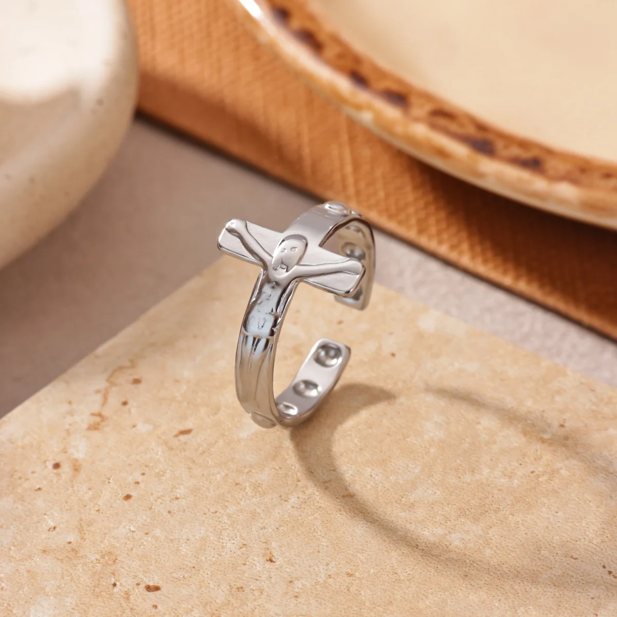 Bagues croix couleur argent pour femmes, en acier inoxydable étanche, anneaux ouverts pour couple, alliance vintage, bijoux religieux 2026