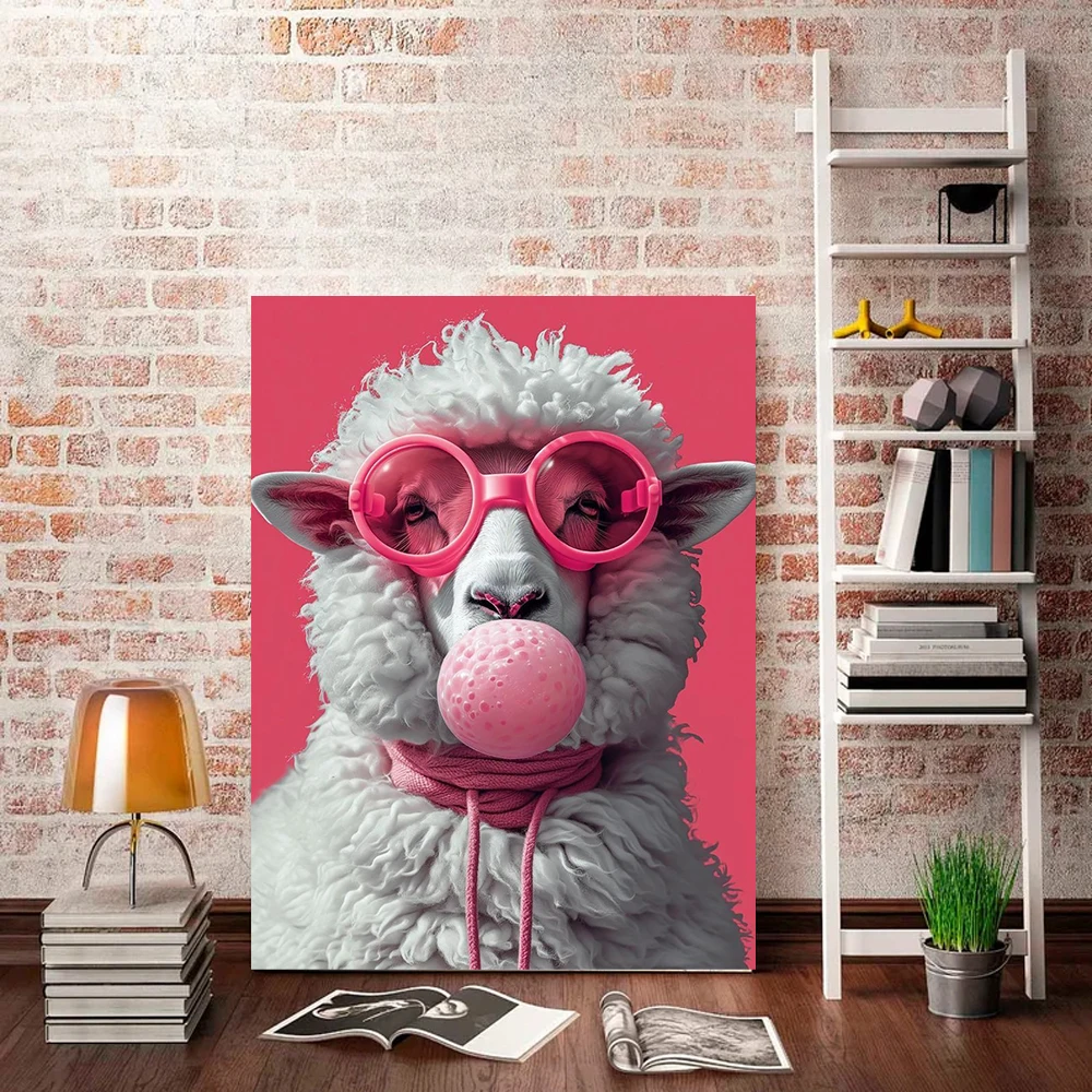 Funny Color Animal Bubble Posters Canvas Painting Prints Cute Giraffe Tiger Sheep with Glasses Wall Art for Home Cafe Bar Decor
