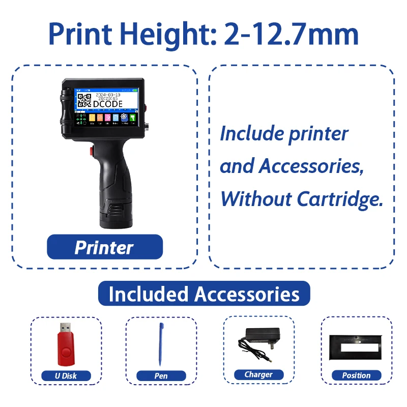 DCODE 1750PLUS 12,7/25,4 mm draagbare draagbare inkjetprinter Tekst QR Barcode Labelprinter Batchnummer Logo Datumcoderingsmachine